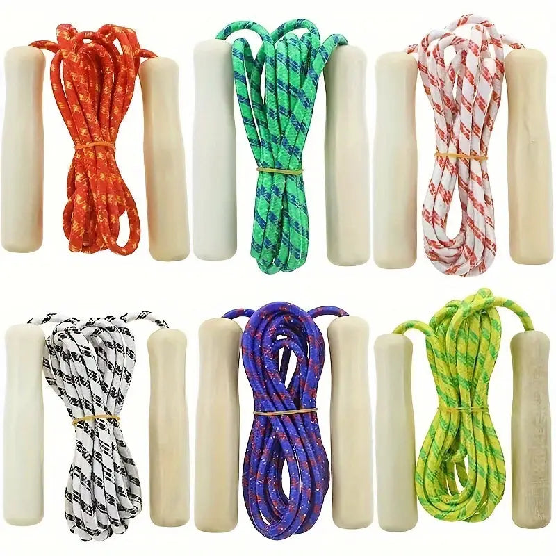 3-Pack Durable Polyester Jump Ropes with Wooden Handles - 210cm